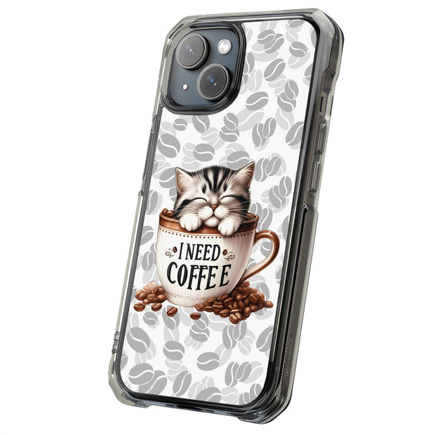 am Coffee Cat Tough Cases For Apple iPhone (17, 16, 15, 14, 13, 12, 11, X, SE, 8, 7/ Air, Plus, Pro, Max, Mini, XR, XS), Print in USA