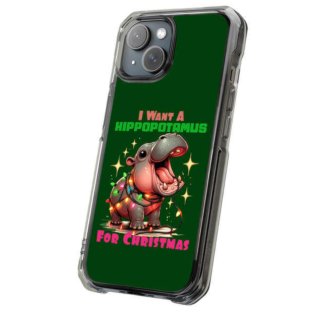 Hippo Xmas 2 Tough Cases For Apple iPhone (17, 16, 15, 14, 13, 12, 11, X, SE, 8, 7/ Air, Plus, Pro, Max, Mini, XR, XS), Print in USA