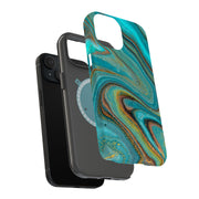 Gold Blu Marble Tough Cases For Apple iPhone (17, 16, 15, 14, 13, 12, 11, X, SE, 8, 7/ Air, Plus, Pro, Max, Mini, XR, XS), Print in USA