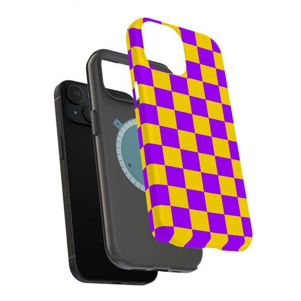 Yellow Checker Tough Cases For Apple iPhone (17, 16, 15, 14, 13, 12, 11, X, SE, 8, 7/ Air, Plus, Pro, Max, Mini, XR, XS), Print in USA