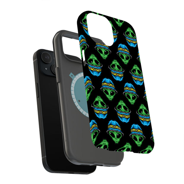 Alien wear Hat Tough Cases For Apple iPhone (17, 16, 15, 14, 13, 12, 11, X, SE, 8, 7/ Air, Plus, Pro, Max, Mini, XR, XS), Print in USA