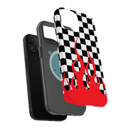 Checkers Flame Tough Cases For Apple iPhone (17, 16, 15, 14, 13, 12, 11, X, SE, 8, 7/ Air, Plus, Pro, Max, Mini, XR, XS), Print in USA
