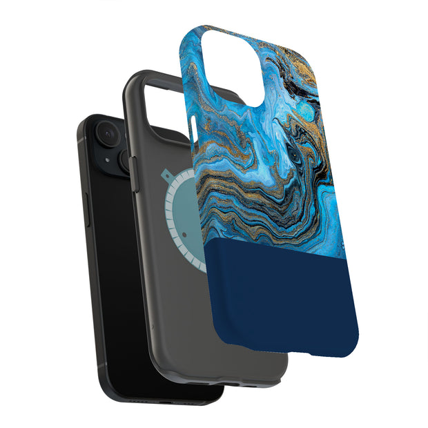 Marble Gold Blu Tough Cases For Apple iPhone (17, 16, 15, 14, 13, 12, 11, X, SE, 8, 7/ Air, Plus, Pro, Max, Mini, XR, XS), Print in USA