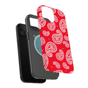 Paisley Red Tough Cases For Apple iPhone (17, 16, 15, 14, 13, 12, 11, X, SE, 8, 7/ Air, Plus, Pro, Max, Mini, XR, XS), Print in USA