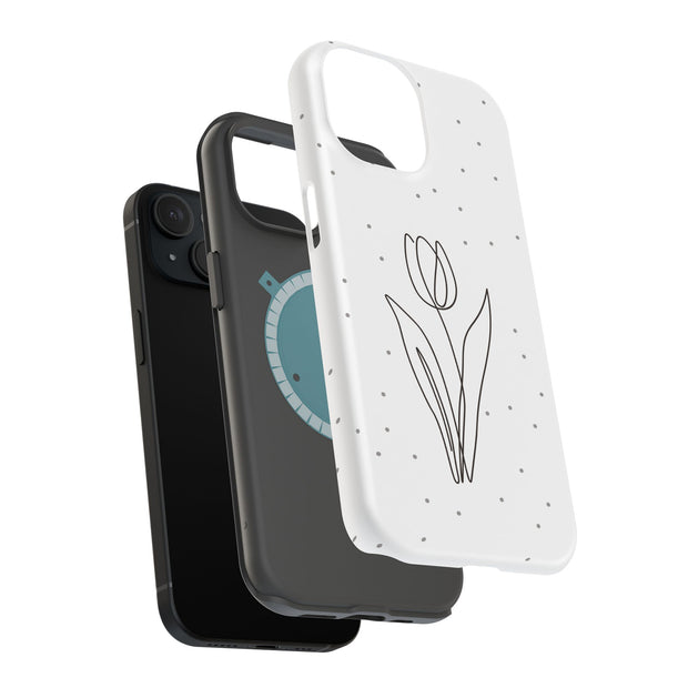 Line Art Tulip Tough Cases For Apple iPhone (17, 16, 15, 14, 13, 12, 11, X, SE, 8, 7/ Air, Plus, Pro, Max, Mini, XR, XS), Print in USA