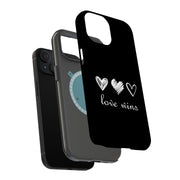 Love Wins Black Tough Cases For Apple iPhone (17, 16, 15, 14, 13, 12, 11, X, SE, 8, 7/ Air, Plus, Pro, Max, Mini, XR, XS), Print in USA