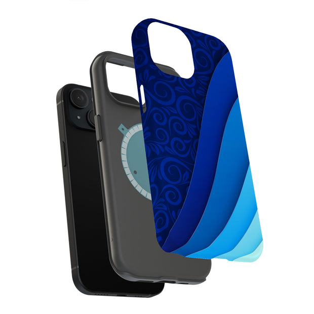Blue Wavy Tough Cases For Apple iPhone (17, 16, 15, 14, 13, 12, 11, X, SE, 8, 7/ Air, Plus, Pro, Max, Mini, XR, XS), Print in USA
