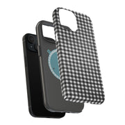 Black Plaid Tough Cases For Apple iPhone (17, 16, 15, 14, 13, 12, 11, X, SE, 8, 7/ Air, Plus, Pro, Max, Mini, XR, XS), Print in USA