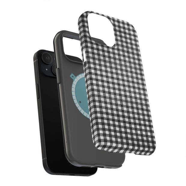 Black Plaid Tough Cases For Apple iPhone (17, 16, 15, 14, 13, 12, 11, X, SE, 8, 7/ Air, Plus, Pro, Max, Mini, XR, XS), Print in USA