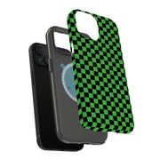 Green Gingham Tough Cases For Apple iPhone (17, 16, 15, 14, 13, 12, 11, X, SE, 8, 7/ Air, Plus, Pro, Max, Mini, XR, XS), Print in USA