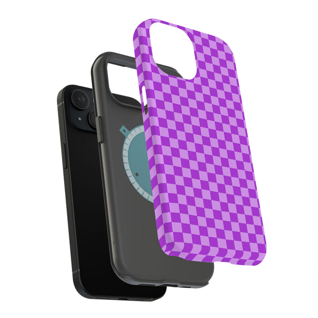 Purple Gingham Tough Cases For Apple iPhone (17, 16, 15, 14, 13, 12, 11, X, SE, 8, 7/ Air, Plus, Pro, Max, Mini, XR, XS), Print in USA