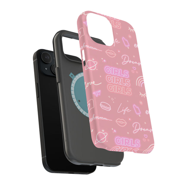 Girls Pink Tough Cases For Apple iPhone (17, 16, 15, 14, 13, 12, 11, X, SE, 8, 7/ Air, Plus, Pro, Max, Mini, XR, XS), Print in USA