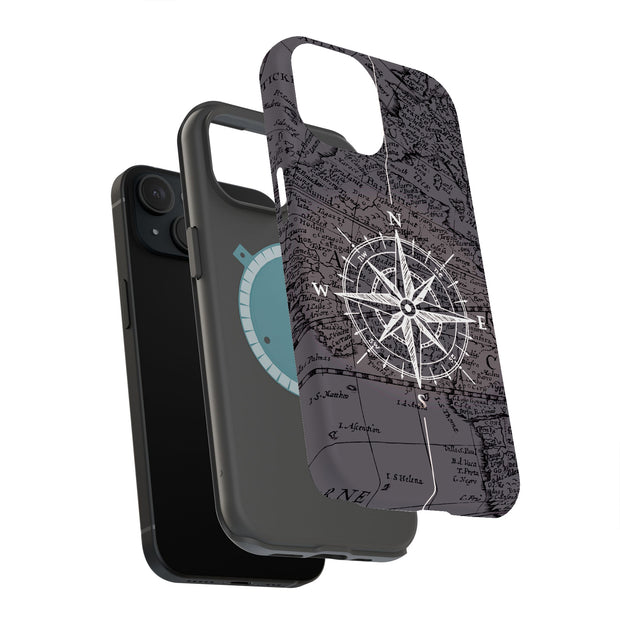 Map Compass Tough Cases For Apple iPhone (17, 16, 15, 14, 13, 12, 11, X, SE, 8, 7/ Air, Plus, Pro, Max, Mini, XR, XS), Print in USA