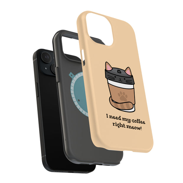 Meow Coffee Tough Cases For Apple iPhone (17, 16, 15, 14, 13, 12, 11, X, SE, 8, 7/ Air, Plus, Pro, Max, Mini, XR, XS), Print in USA