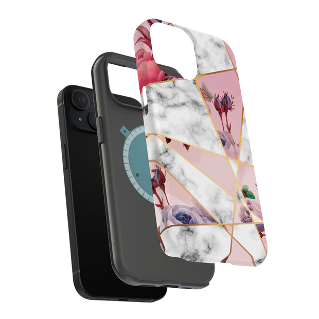 Marble Flower Tough Cases For Apple iPhone (17, 16, 15, 14, 13, 12, 11, X, SE, 8, 7/ Air, Plus, Pro, Max, Mini, XR, XS), Print in USA