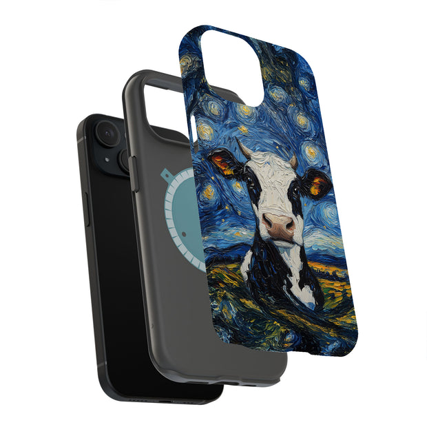 Cow Night 1 Tough Cases For Apple iPhone (17, 16, 15, 14, 13, 12, 11, X, SE, 8, 7/ Air, Plus, Pro, Max, Mini, XR, XS), Print in USA