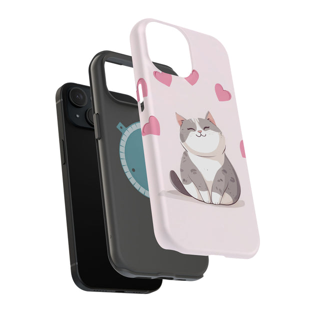 Cute Cat Love Tough Cases For Apple iPhone (17, 16, 15, 14, 13, 12, 11, X, SE, 8, 7/ Air, Plus, Pro, Max, Mini, XR, XS), Print in USA