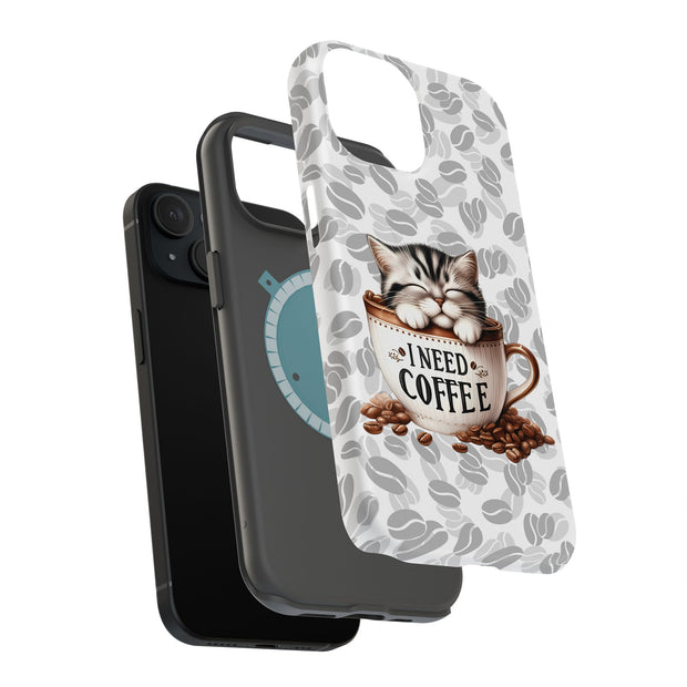 am Coffee Cat Tough Cases For Apple iPhone (17, 16, 15, 14, 13, 12, 11, X, SE, 8, 7/ Air, Plus, Pro, Max, Mini, XR, XS), Print in USA