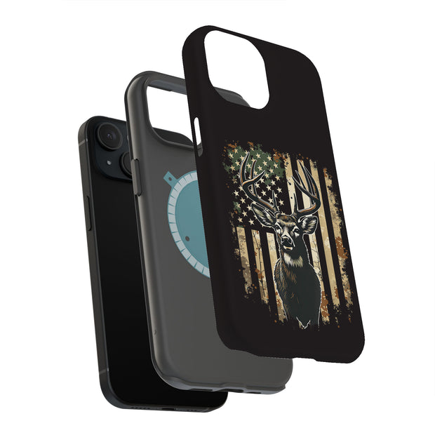 USA Flag Deer 1 Tough Cases For Apple iPhone (17, 16, 15, 14, 13, 12, 11, X, SE, 8, 7/ Air, Plus, Pro, Max, Mini, XR, XS), Print in USA