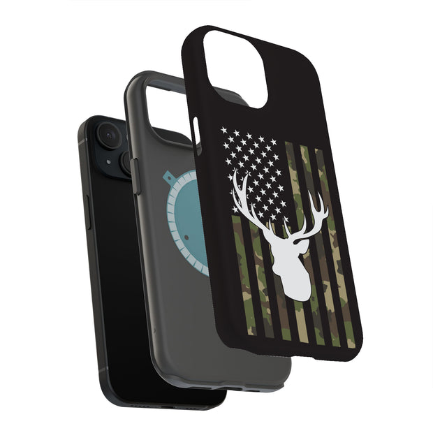 USA Flag Deer 2 Tough Cases For Apple iPhone (17, 16, 15, 14, 13, 12, 11, X, SE, 8, 7/ Air, Plus, Pro, Max, Mini, XR, XS), Print in USA