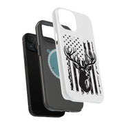 USA Flag Deer 3 Tough Cases For Apple iPhone (17, 16, 15, 14, 13, 12, 11, X, SE, 8, 7/ Air, Plus, Pro, Max, Mini, XR, XS), Print in USA