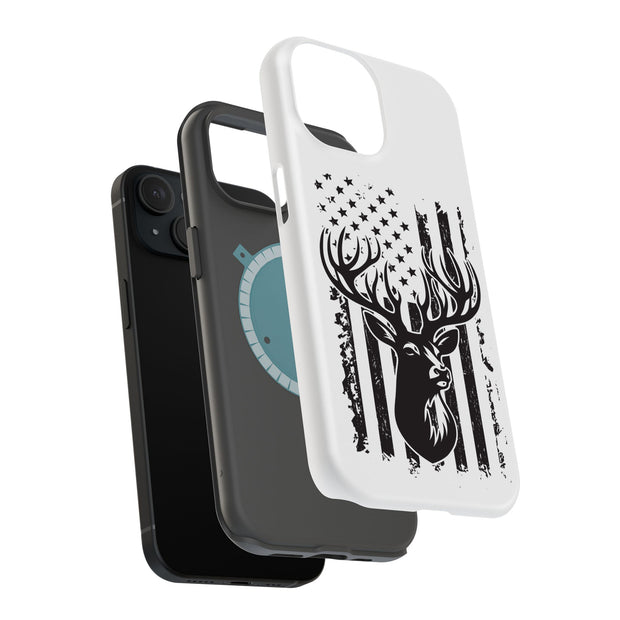 USA Flag Deer 3 Tough Cases For Apple iPhone (17, 16, 15, 14, 13, 12, 11, X, SE, 8, 7/ Air, Plus, Pro, Max, Mini, XR, XS), Print in USA