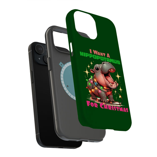 Hippo Xmas 2 Tough Cases For Apple iPhone (17, 16, 15, 14, 13, 12, 11, X, SE, 8, 7/ Air, Plus, Pro, Max, Mini, XR, XS), Print in USA