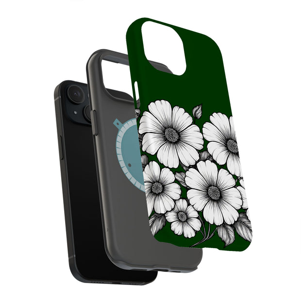 Line Art Floral Tough Cases For Apple iPhone (17, 16, 15, 14, 13, 12, 11, X, SE, 8, 7/ Air, Plus, Pro, Max, Mini, XR, XS), Print in USA