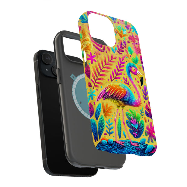 Colorful Flamingo Tough Cases For Apple iPhone (17, 16, 15, 14, 13, 12, 11, X, SE, 8, 7/ Air, Plus, Pro, Max, Mini, XR, XS), Print in USA
