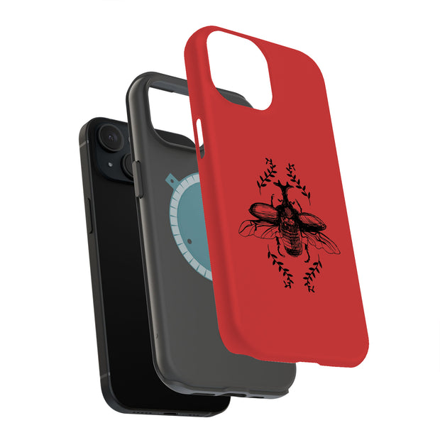 Beetle On Red Tough Cases For Apple iPhone (17, 16, 15, 14, 13, 12, 11, X, SE, 8, 7/ Air, Plus, Pro, Max, Mini, XR, XS), Print in USA