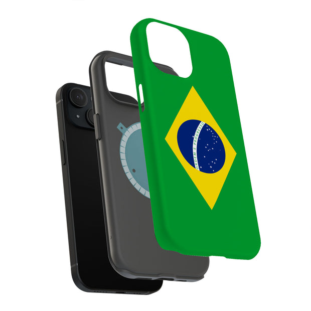 Flag Brazil Tough Cases For Apple iPhone (17, 16, 15, 14, 13, 12, 11, X, SE, 8, 7/ Air, Plus, Pro, Max, Mini, XR, XS), Print in USA