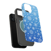 Blue Snowflakes Tough Cases For Apple iPhone (17, 16, 15, 14, 13, 12, 11, X, SE, 8, 7/ Air, Plus, Pro, Max, Mini, XR, XS), Print in USA