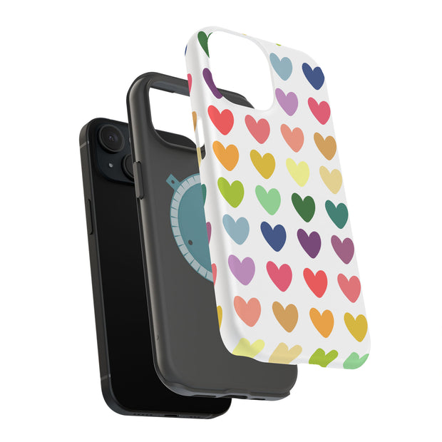 Colorful Hearts Tough Cases For Apple iPhone (17, 16, 15, 14, 13, 12, 11, X, SE, 8, 7/ Air, Plus, Pro, Max, Mini, XR, XS), Print in USA