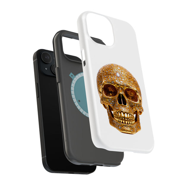 Gold Gems Skull Tough Cases For Apple iPhone (17, 16, 15, 14, 13, 12, 11, X, SE, 8, 7/ Air, Plus, Pro, Max, Mini, XR, XS), Print in USA