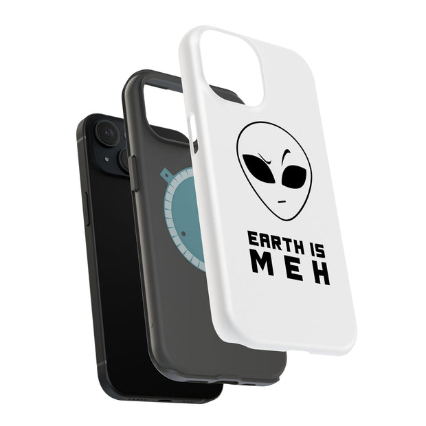 Earth Meh Alien Tough Cases For Apple iPhone (17, 16, 15, 14, 13, 12, 11, X, SE, 8, 7/ Air, Plus, Pro, Max, Mini, XR, XS), Print in USA