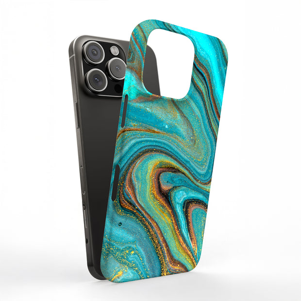 Gold Blu Marble Tough Cases For Apple iPhone (17, 16, 15, 14, 13, 12, 11, X, SE, 8, 7/ Air, Plus, Pro, Max, Mini, XR, XS), Print in USA