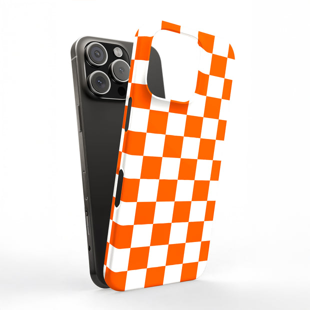 Orange Checker Tough Cases For Apple iPhone (17, 16, 15, 14, 13, 12, 11, X, SE, 8, 7/ Air, Plus, Pro, Max, Mini, XR, XS), Print in USA