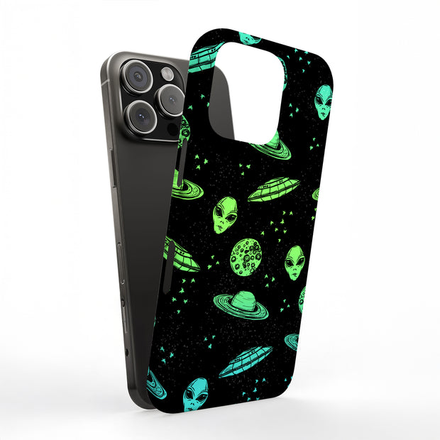 Space Alien Tough Cases For Apple iPhone (17, 16, 15, 14, 13, 12, 11, X, SE, 8, 7/ Air, Plus, Pro, Max, Mini, XR, XS), Print in USA