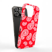 Paisley Red Tough Cases For Apple iPhone (17, 16, 15, 14, 13, 12, 11, X, SE, 8, 7/ Air, Plus, Pro, Max, Mini, XR, XS), Print in USA