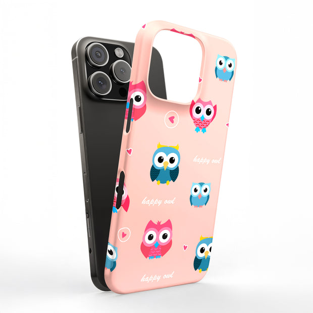 Cute Happy Owl Tough Cases For Apple iPhone (17, 16, 15, 14, 13, 12, 11, X, SE, 8, 7/ Air, Plus, Pro, Max, Mini, XR, XS), Print in USA