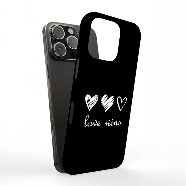 Love Wins Black Tough Cases For Apple iPhone (17, 16, 15, 14, 13, 12, 11, X, SE, 8, 7/ Air, Plus, Pro, Max, Mini, XR, XS), Print in USA