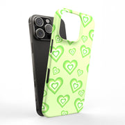 Green Hearts Tough Cases For Apple iPhone (17, 16, 15, 14, 13, 12, 11, X, SE, 8, 7/ Air, Plus, Pro, Max, Mini, XR, XS), Print in USA