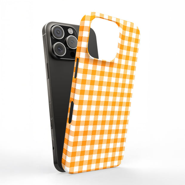 Orange Plaid Tough Cases For Apple iPhone (17, 16, 15, 14, 13, 12, 11, X, SE, 8, 7/ Air, Plus, Pro, Max, Mini, XR, XS), Print in USA
