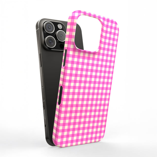 Pink Gingham Tough Cases For Apple iPhone (17, 16, 15, 14, 13, 12, 11, X, SE, 8, 7/ Air, Plus, Pro, Max, Mini, XR, XS), Print in USA