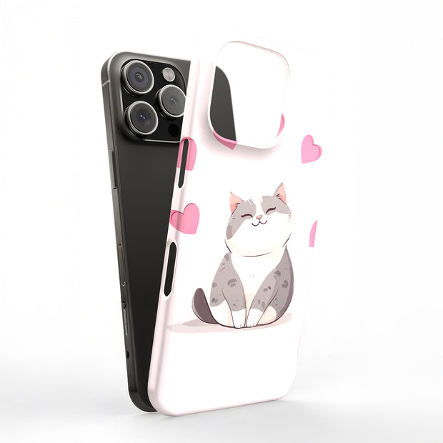 Cute Cat Love Tough Cases For Apple iPhone (17, 16, 15, 14, 13, 12, 11, X, SE, 8, 7/ Air, Plus, Pro, Max, Mini, XR, XS), Print in USA