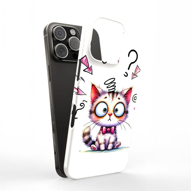 Confused Cat Tough Cases For Apple iPhone (17, 16, 15, 14, 13, 12, 11, X, SE, 8, 7/ Air, Plus, Pro, Max, Mini, XR, XS), Print in USA