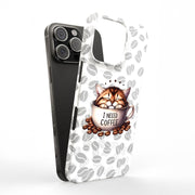 Need Coffee Cat Tough Cases For Apple iPhone (17, 16, 15, 14, 13, 12, 11, X, SE, 8, 7/ Air, Plus, Pro, Max, Mini, XR, XS), Print in USA