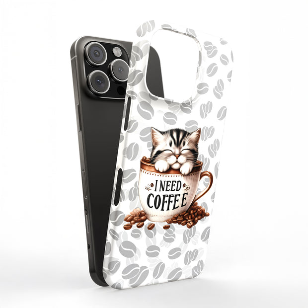 am Coffee Cat Tough Cases For Apple iPhone (17, 16, 15, 14, 13, 12, 11, X, SE, 8, 7/ Air, Plus, Pro, Max, Mini, XR, XS), Print in USA