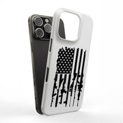 USA Flag Guns Tough Cases For Apple iPhone (17, 16, 15, 14, 13, 12, 11, X, SE, 8, 7/ Air, Plus, Pro, Max, Mini, XR, XS), Print in USA