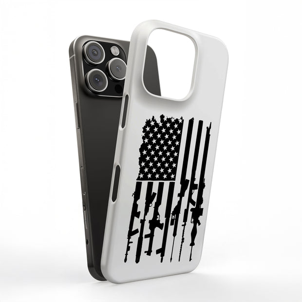USA Flag Guns Tough Cases For Apple iPhone (17, 16, 15, 14, 13, 12, 11, X, SE, 8, 7/ Air, Plus, Pro, Max, Mini, XR, XS), Print in USA